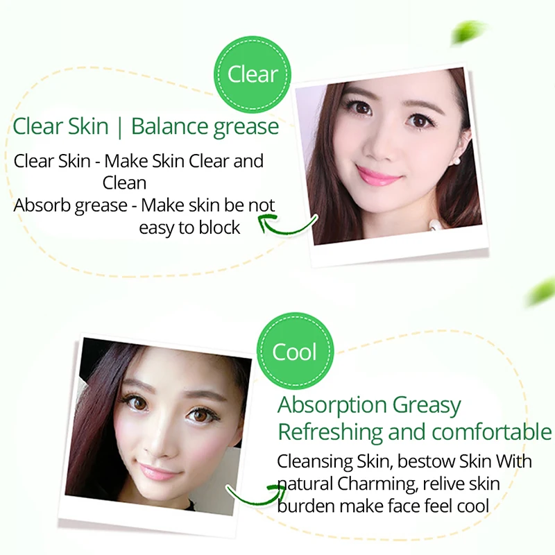ROREC 100Pack Tissue Papers Makeup Cleansing Oil Absorbing Face Paper Absorb Facial Cleanser Green Tea Smell Fresh Face Tool