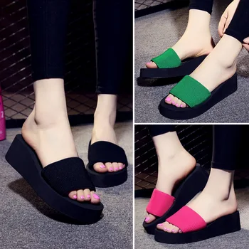 

New Brand EVA Ladies Shoes Summer Woman Shoes Platform bath slippers Wedge Beach Flip Flops High Heel Slippers For Women