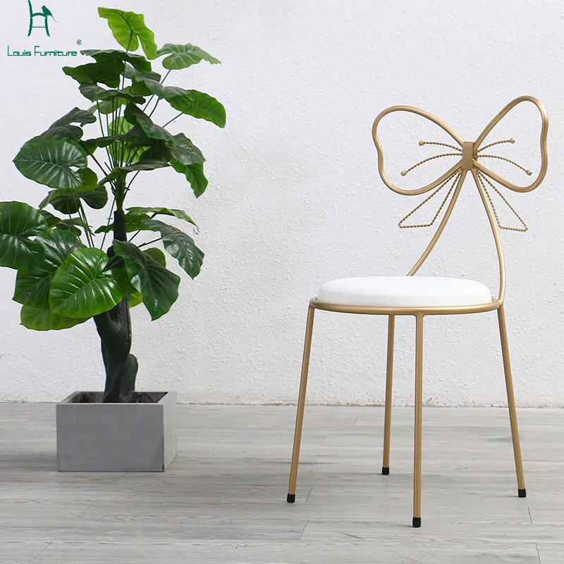 

Louis Fashion Dining Chair Nordic Restaurant Chair Ins Simple Modern Leisure Creative Iron Art Bow Makeup Nail Stool Beautiful