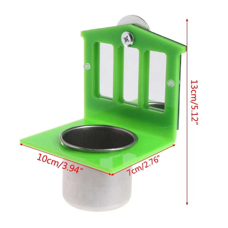Bird Parrot Stainless Steel Cup Food Bowl Mirror Fixable Cage Toy Accessories