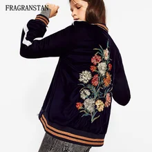 Осень-зима леди Винтаж мода цветы Вышивка бархат пальто Повседневное свободные высокое качество в полоску Бейсбол форма Q252