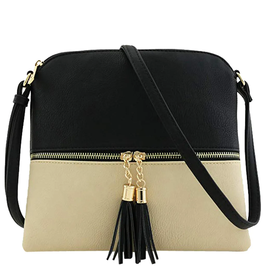 ميزون فابر الأزياء النساء جلدية Crossbody حقيبة ضرب اللون شرابة حقائب كتف الفاخرة النساء حقيبة سستة حقيبة ساعي No28