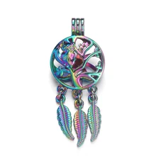 4 шт./лот Радужный цвет дерево жизни Ловец снов жемчужное колье с кулоном в виде клетки ювелирные изделия из бисера Клетка медальон кулон духи ювелирные изделия с диффузором