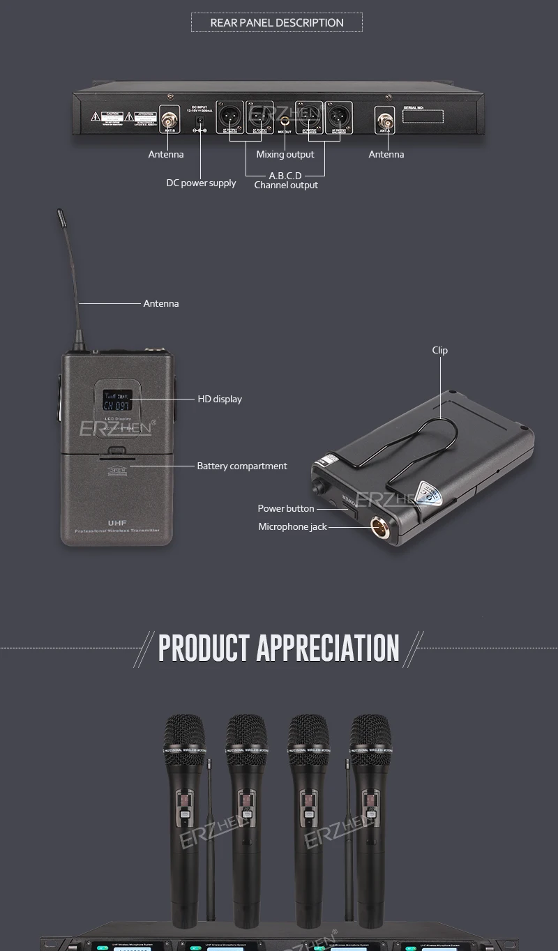 Портативный микрофон беспроводные системы для компьютера UHF4 канальный микрофон с отворотом конденсаторная гарнитура караоке микрофон студия 8000G mix