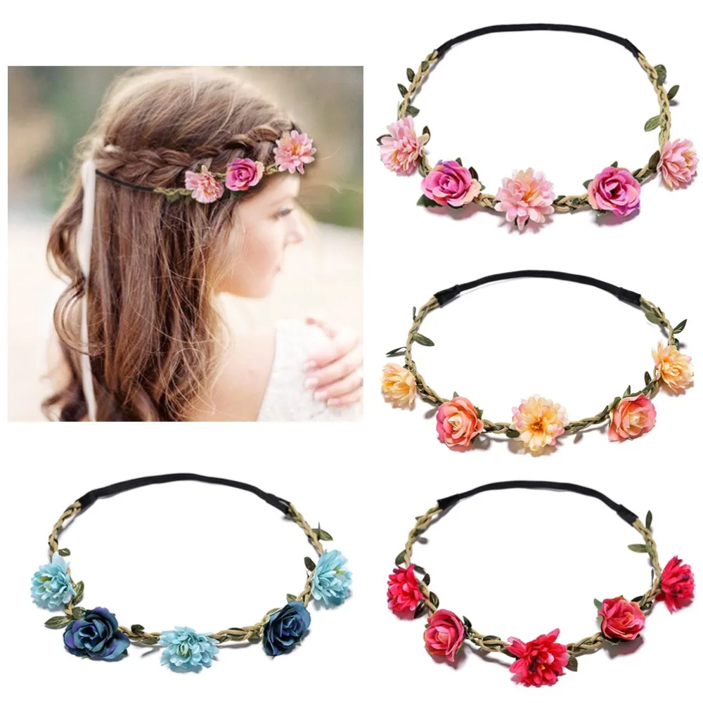 

M MISM Bohemia Beach Party Hair Accessories Women Flower Crown Headband Elastic Fashion Girls Hair Bands Wreath Garland