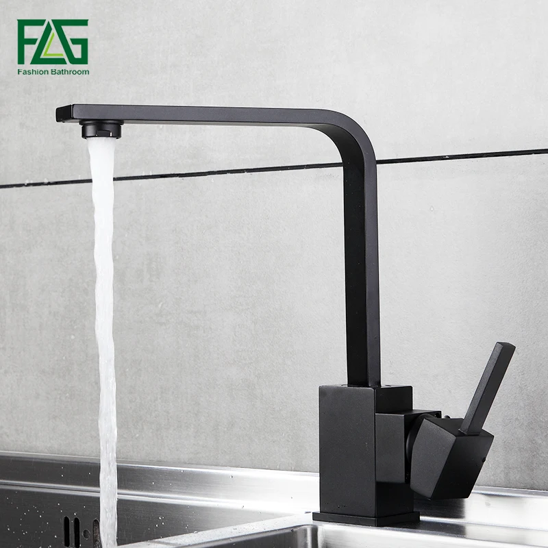 

FLG Kitchen Faucets Brass Kitchen Sink Water Faucet 360 Rotate Swivel Faucet Mixer Single Holder Single Hole Black Mixer Tap