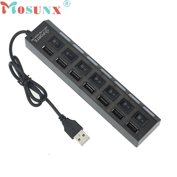 ECOSIN2 черный 7 портов светодиодный USB 2 0 адаптер концентратор - Цена: 