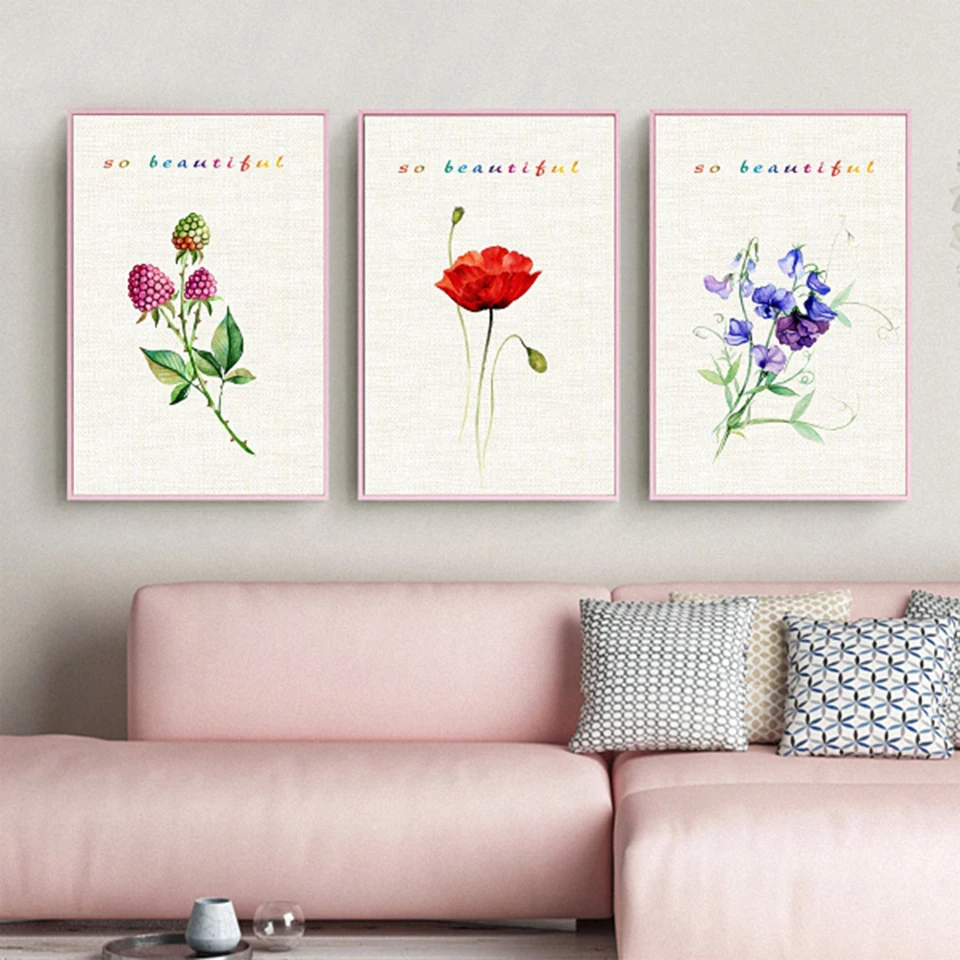Nordic Poster Colourful Flowers Roses Pictures For Living Room Girl Decoration Giclee Print Simple Canvas Painting Wall Art | Дом и сад
