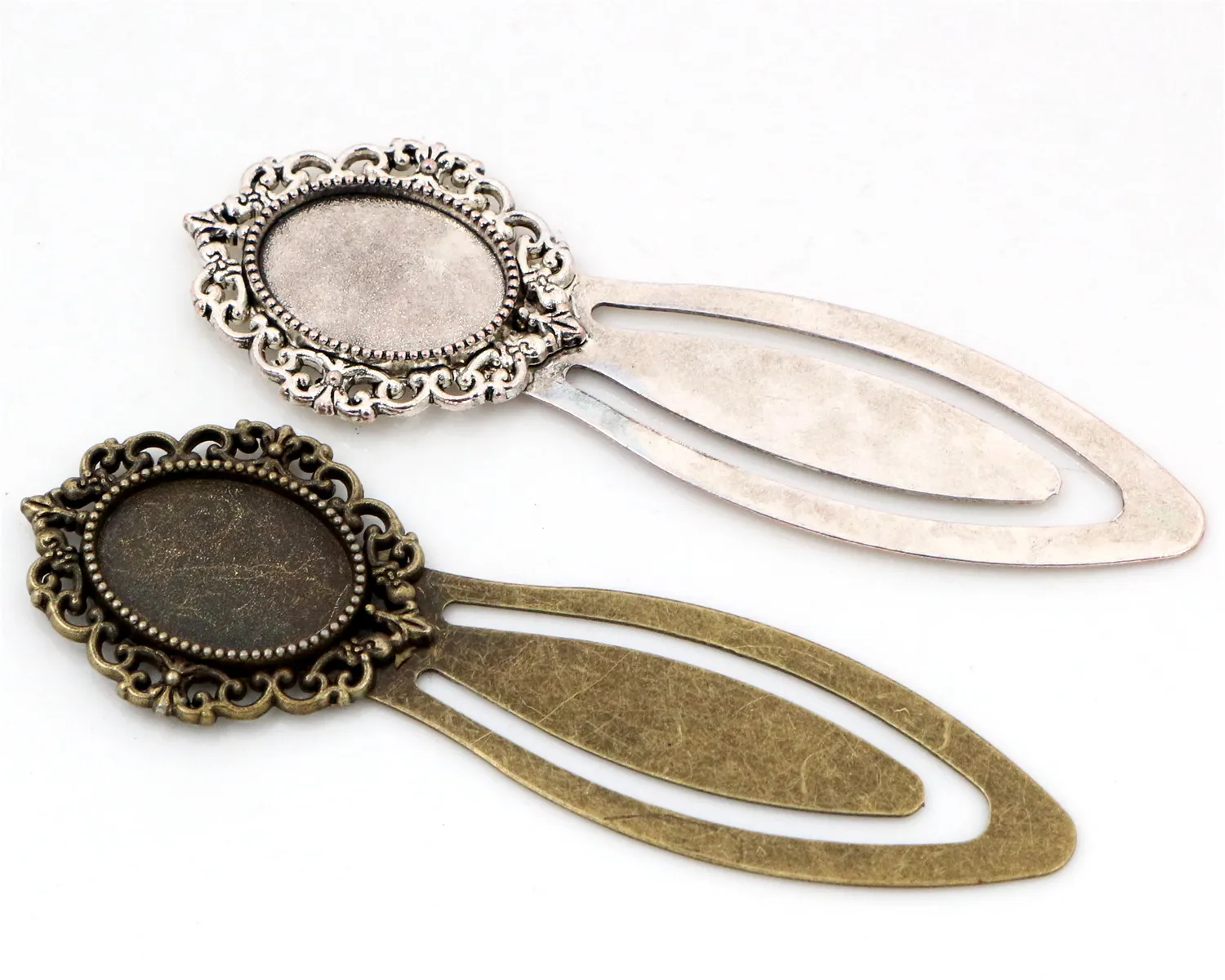 

New Fashion 2pcs 13x18mm Inner Size Antique Silver And Bronze Simple Style Handmade Bookmark Cabochon Base Cameo Setting