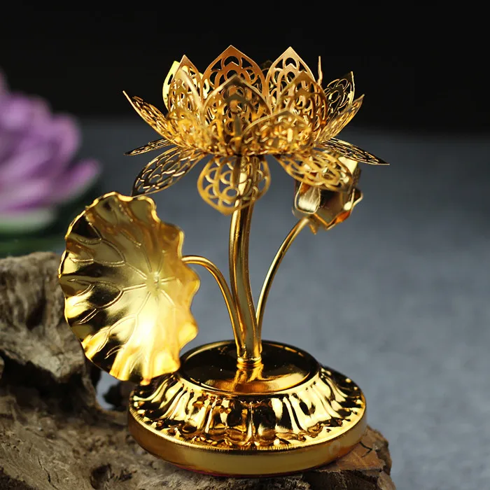 

Golden silk hollow lotus candle ghee lamp holder for the Buddha candle holder Candlestick butter lamp holder Buddhist