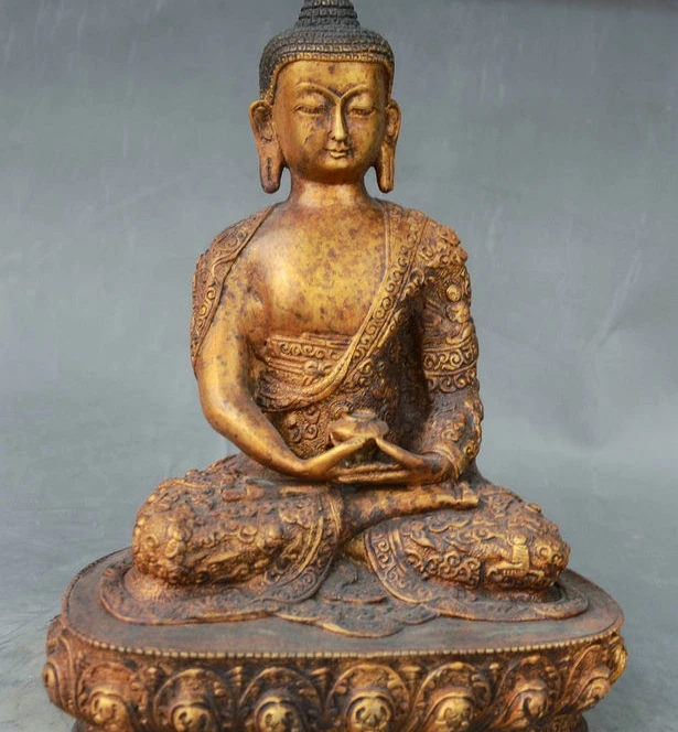 

Tibet Bronze Gilt Buddhism Temple Sakyamuni Shakyamuni Buddha Robe Bowl Statue