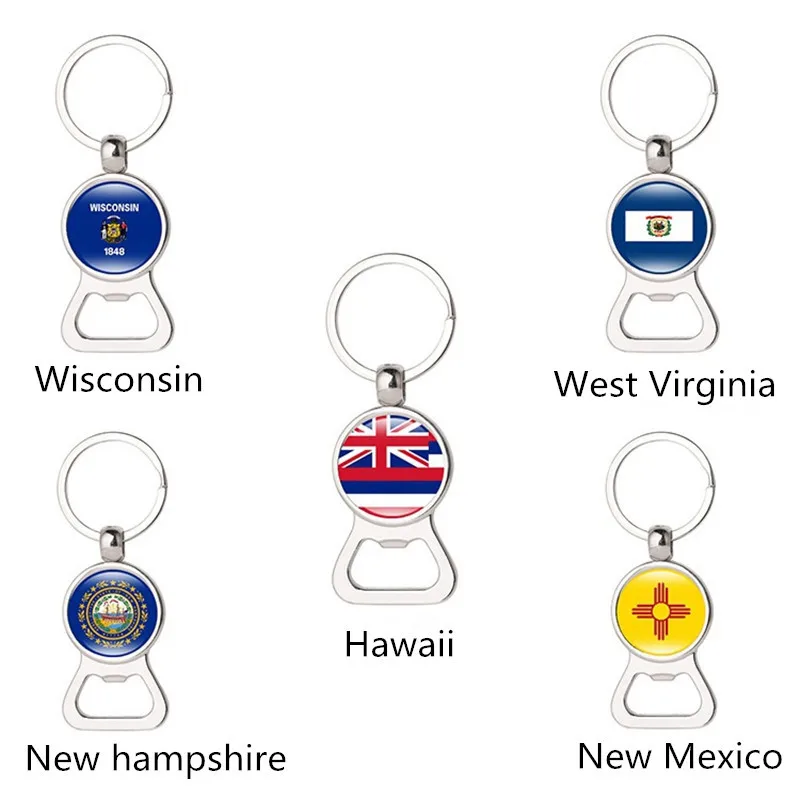 Hot Wisconsin West Virginia Hawaii New Hampshire Mexico Flag keychain Multifunction Keychain Metal Beer Opener Accessories | Украшения и