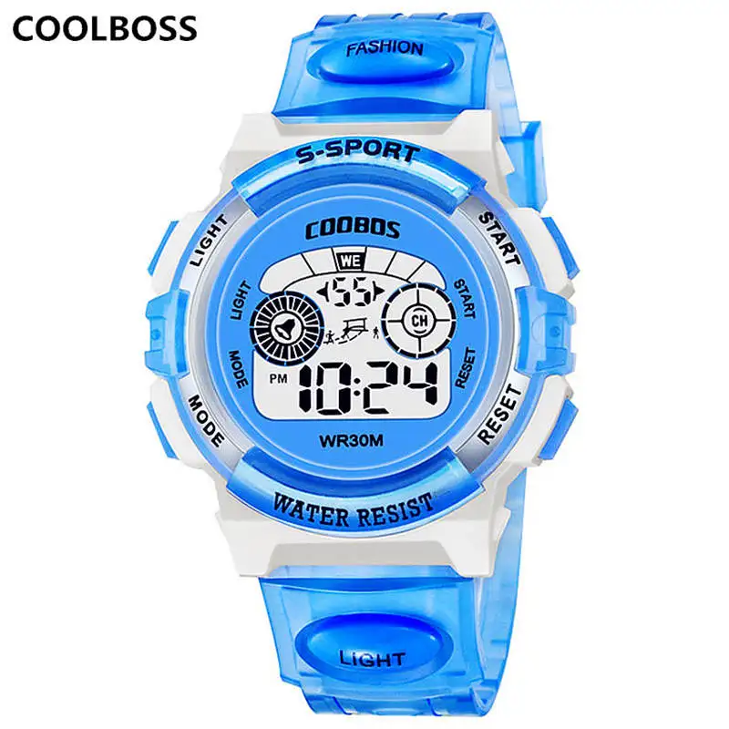 Водонепроницаемые детские часы CoolBoos, брендовые сертифицированные наручные часы для детей, для мальчиков и девочек, для студентов, цифровые электронные часы с дисплеем - Цвет: Sky blue