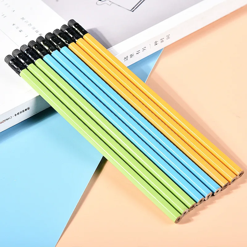 

12PCS/Set Solid Color HB Black Pencil With Rubber Simple Painting Environmentally Friendly Non Toxic Learning Office Stationery