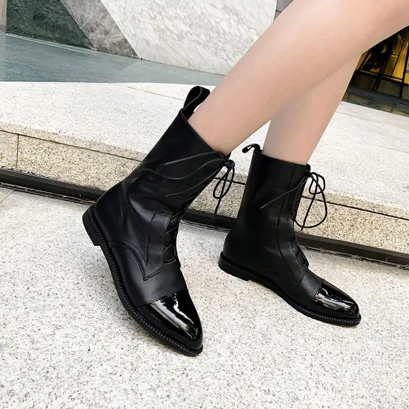 ALLBITEFO/Брендовые женские ботинки из высококачественной натуральной кожи Удобные женские кожаные ботинки на низком каблуке ботильоны для женщин
