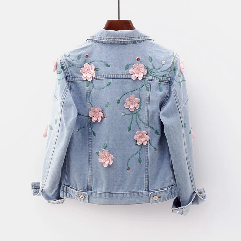 Greatest  Spring embroidery Denim Jacket For Women Long Sleeve Turn down Collar Slim Jeans Jacket Women Plus 