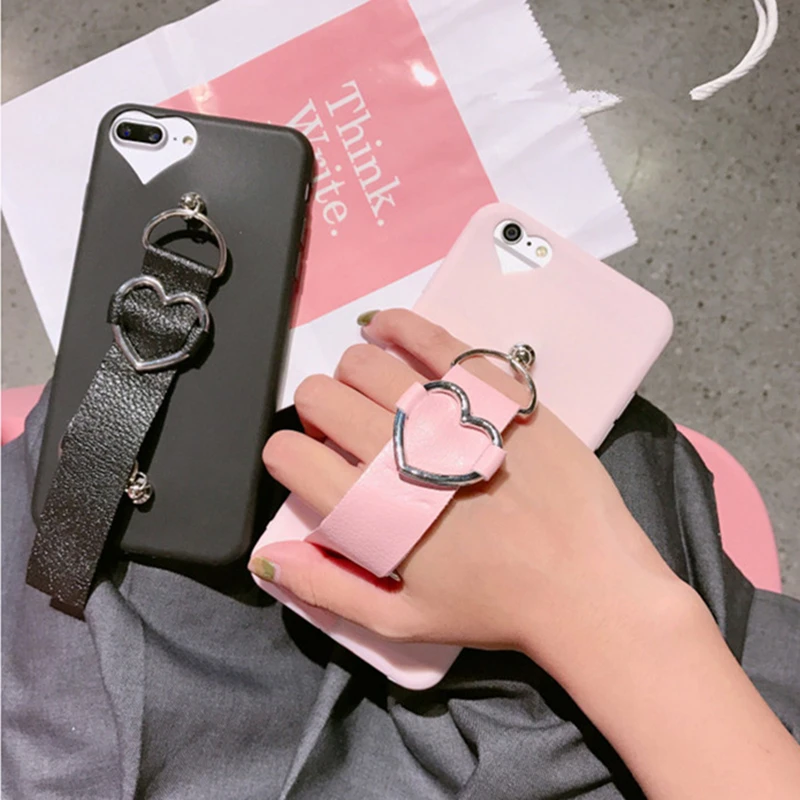 

3D Cute love leather hand strap soft case for iphone 5 6 S 7 8 plus X XR XS MAX cover for Samsung Galaxy S6 S7 edge S8 S9 Note8