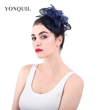 

Navy sinamay church hats fascinator married Wedding feather millinery hat Party Ladies fedora chapeau or 17 colors high quality