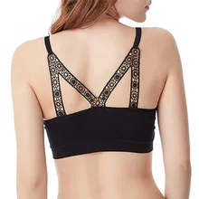 Для женщин бюстгальтер для йоги летний бесшовный мягкий кружевной купальник лоскутный, без проволоки, для бега, спортзала черный БЕЛЫЕ РУБАШКИ укороченные топы