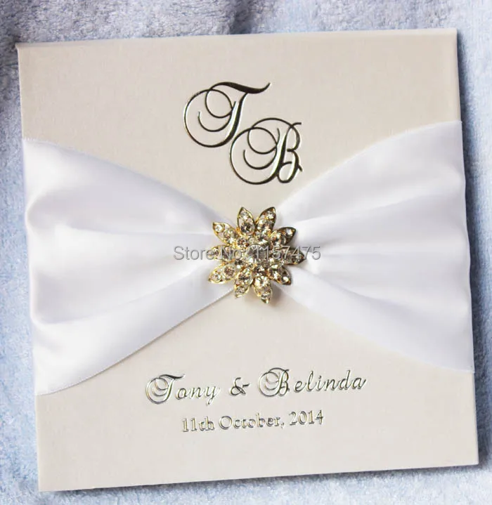HI1075 Exclusive Hardcover Luxury Wedding Invitation Card with Ribbon and Rhinestone Brooch Embellishments-in Cards & Invitations from Home & Garden on Aliexpress.com | Alibaba Group Cheap card glass