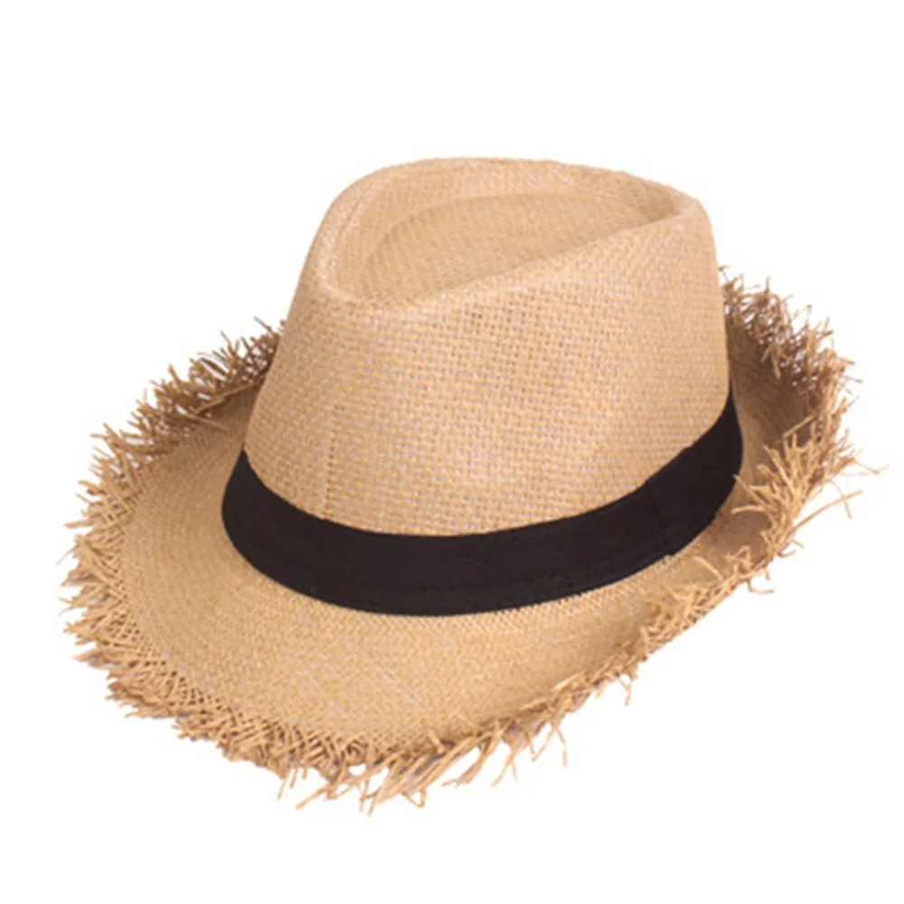 Модная соломенная шляпа Для мужчин шляпы с полями Летний стиль шляпа от солнца пляжного отдыха классические мужские головные уборы и шапки