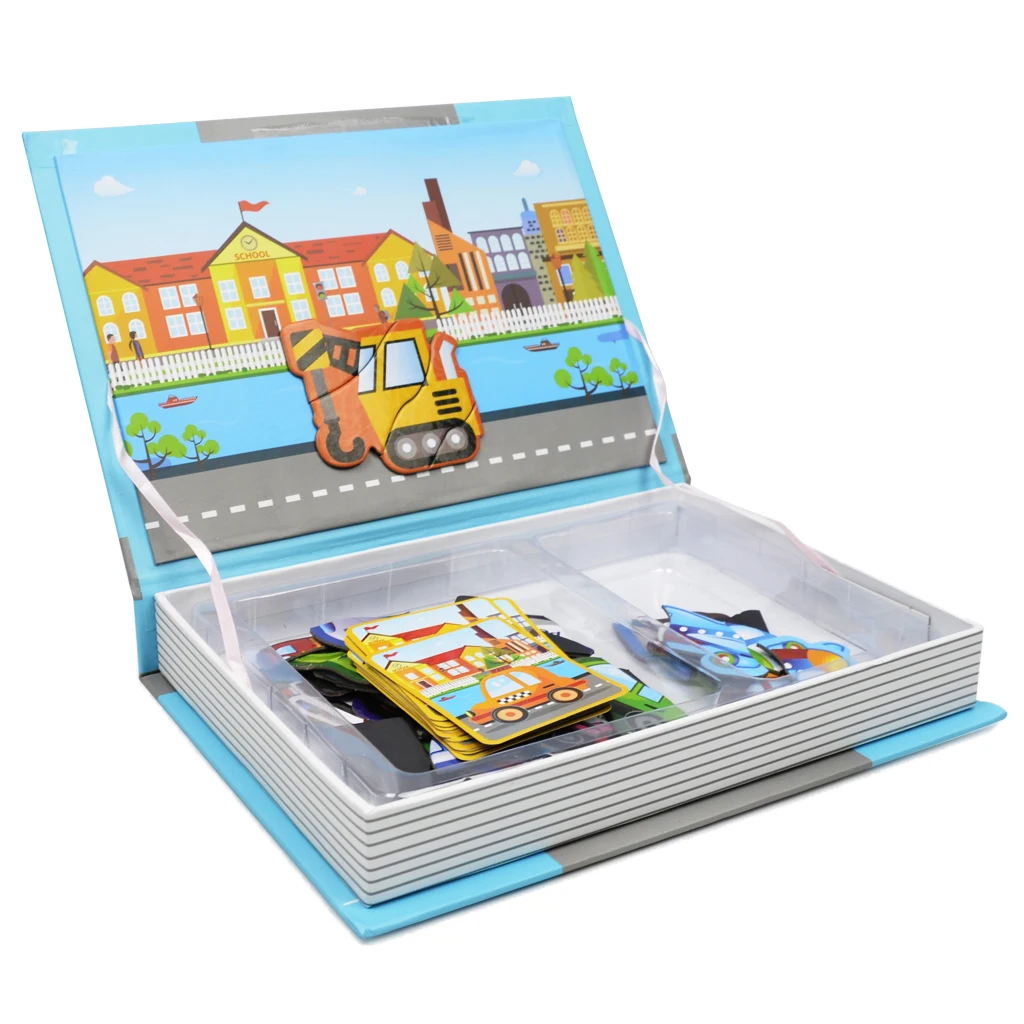 77Pcs/ Set Magnetic Puzzles Book Educational Drawing Toys 3D Vehicle Matching Jigsaw for Baby Toddlers Cognition Developmental