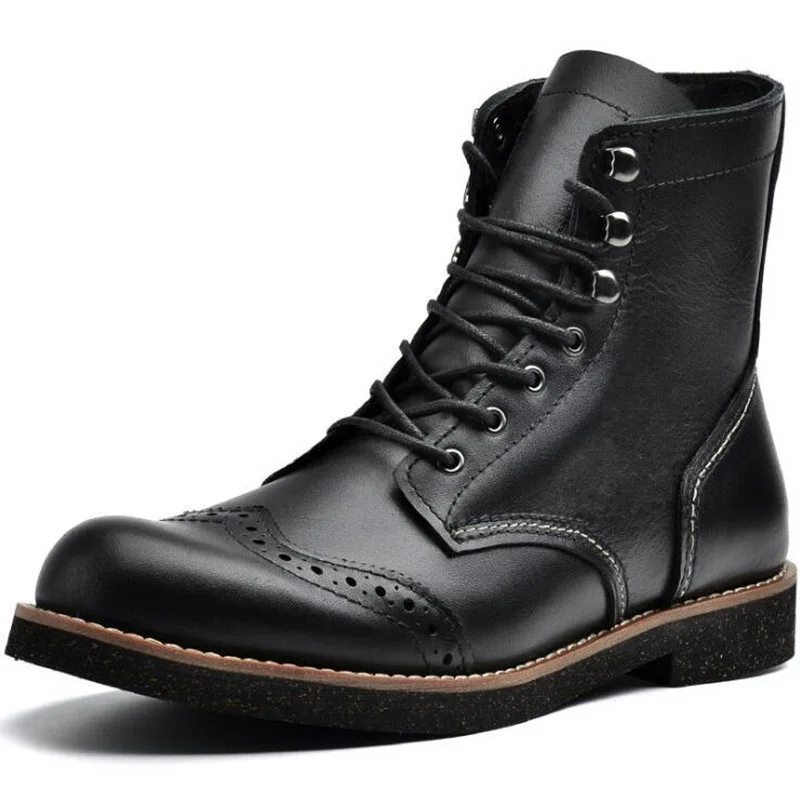 Новые мужские ботинки из натуральной кожи; модные мужские ботинки в стиле ретро; сезон осень-зима; ботинки Bullock erkek bot; ботинки на холодную погоду - Цвет: Черный