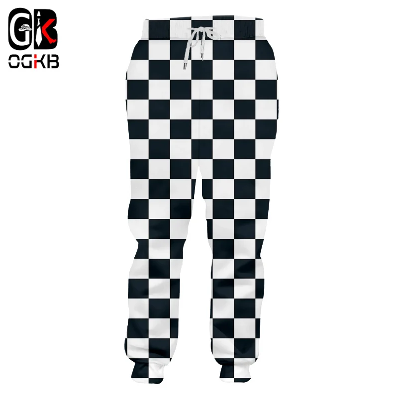 OGKB Fall Winter Loose Comfort Long Pants Men's Cool Print Black White Grid 3D Sweatpants Man Hiphop Harem Joggers Pants Homme