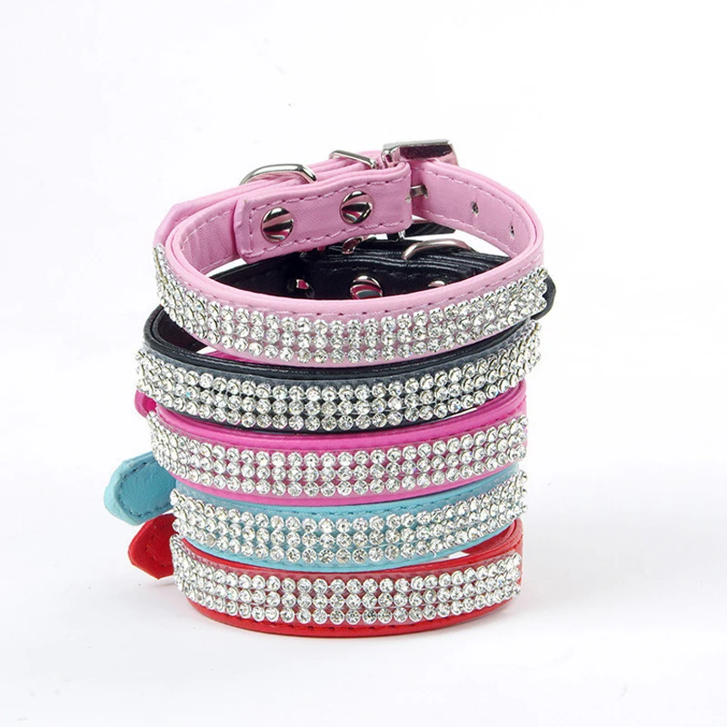 Buy 1Pc3Rows Bling Rhinestone Dog Collars For Small