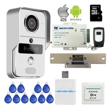Envío Libre RFID Inalámbrica Wifi IP Cámara de Vídeo de Intercomunicación Timbre para teléfono PC Vista Remota Desbloquear + Tope de La Puerta de Bloqueo + 8G TF