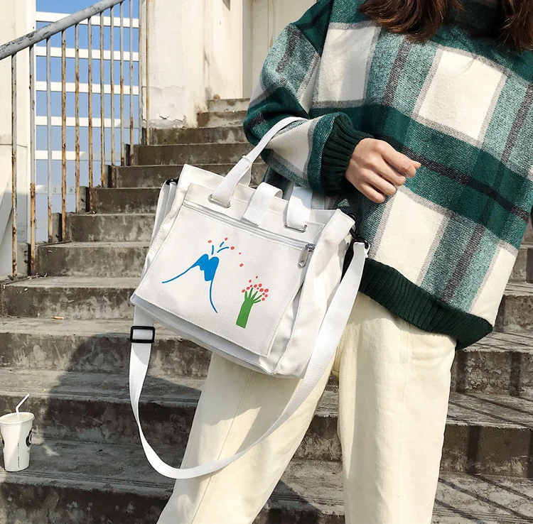 Menghuo Women Canvas Handbag Cartoon Printed Shoulder bag Female Large Capacity Ladies Beach Bag Women Canvas Tote Shopping New _01