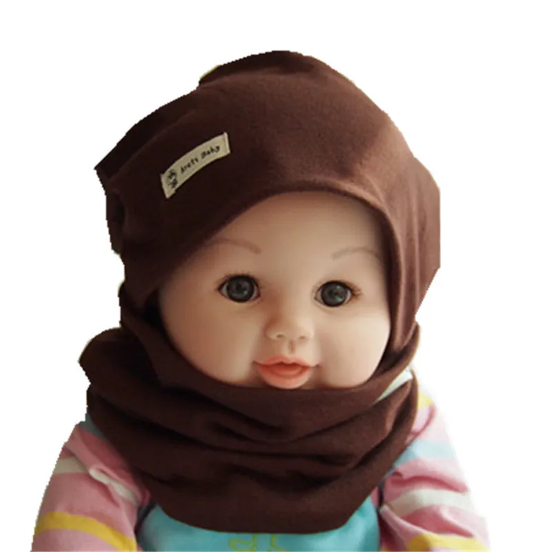 Шерстяной хлопковый весенне-осенний шарф с круглым вырезом+ шапка, комплекты из двух предметов для малышей до 6 лет, детские шапки-бини с воротником для мальчиков и девочек