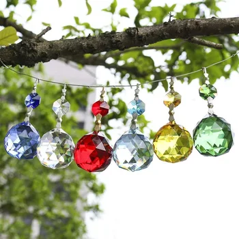 

H&D 6pcs 30mm Fengshui Crystal Ball Prisms Chandelier Pendants Lighting Parts with Octagon Beads Window Home Wedding Decor