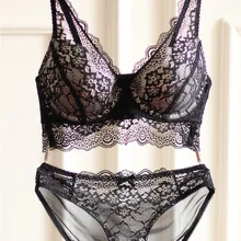 Полный кружевной Цветочный Вышивка пуш-ап Женский комплект с бюстгальтером большого размера женские регулируемые сексуальные комплекты белья для девушек прозрачные трусики