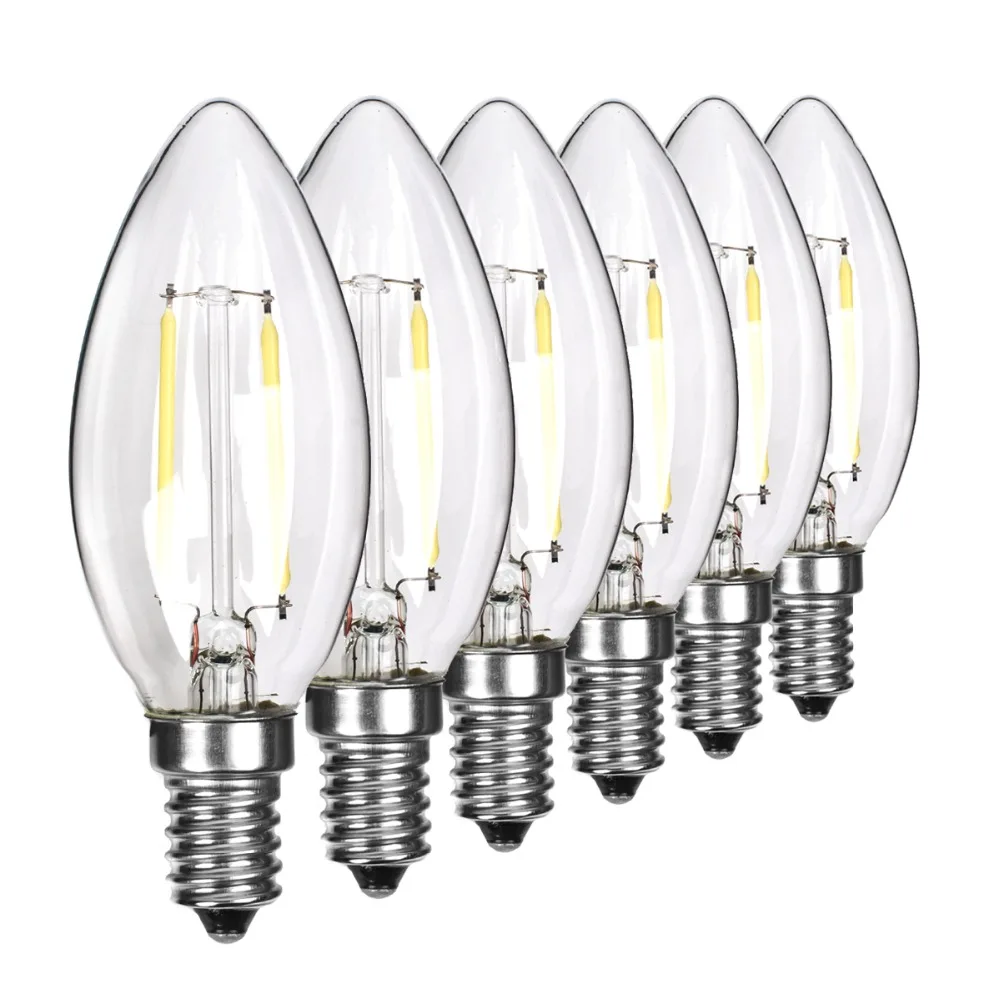 C35 E14 Screw Dimmable Bulb Home LED COB Lamp Candle Pointed Light 2W