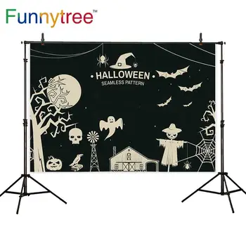 

Funnytree Halloween theme photography backdrops ghost bats skull full moon cartoon party spider background for photo sessions