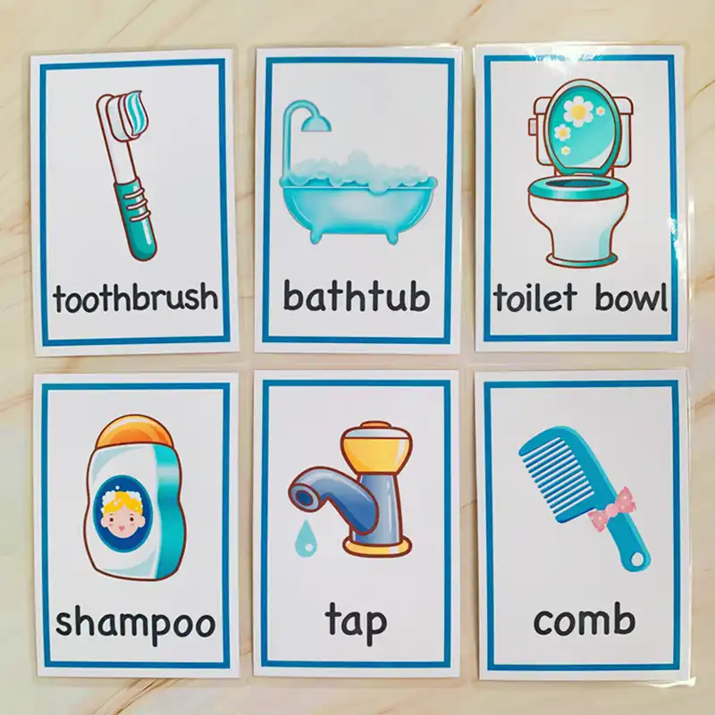 Children Kitchen+Bathroom card English FlashCard Study Montessori