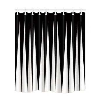 

White Black Stripes Bathroom Shower Curtains Polyester Fabric Bath Screens Home Decor Waterproof and Mildew Proof with 12 Hooks