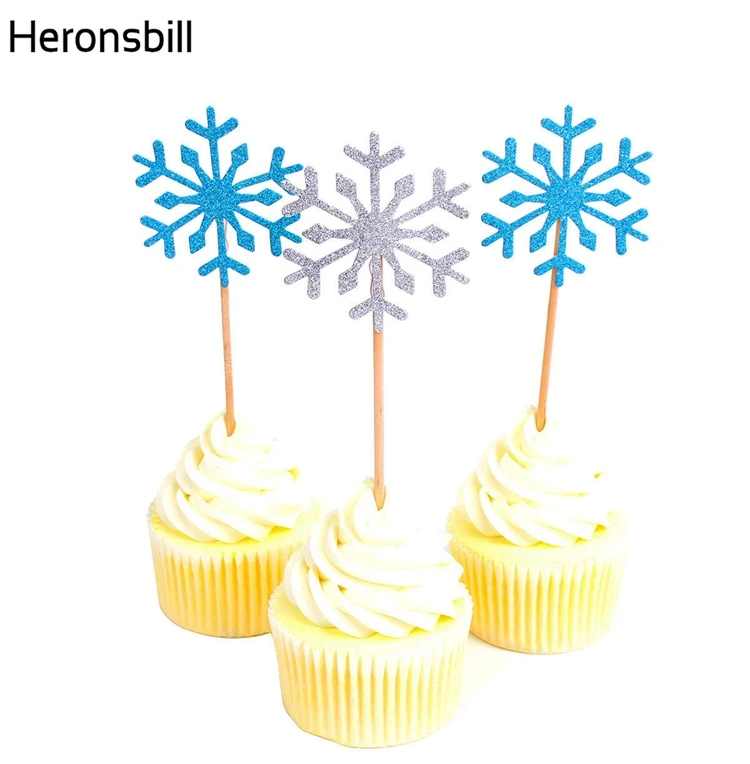 Heronsbill/20 шт., снежинка, кекс, топперы для маленьких девочек, замороженные украшения для дня рождения, Детские Рождественские принадлежности для торта, аксессуары