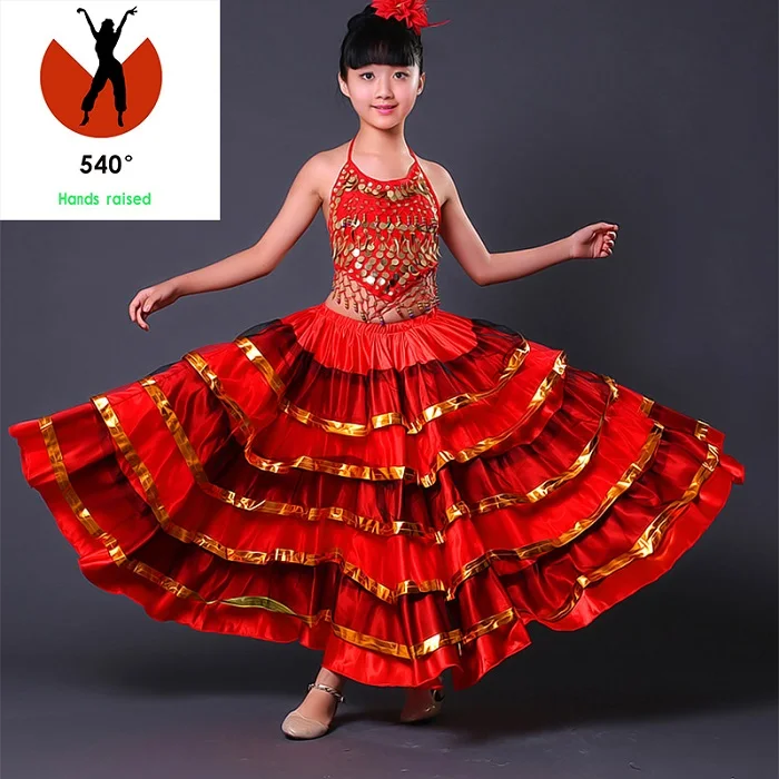 Детские юбки для фламенко; юбки для танцев в стиле испанского фламенко для девочек; юбки для танцев на сцене; нарядное платье для фламенко; костюм DL2879 - Цвет: 540 degree