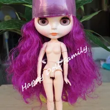 Кукла Blyth, Обнаженная кукла Blyth с Соединенным телом, фиолетовые вьющиеся волосы, общая кукла кожи, DG12