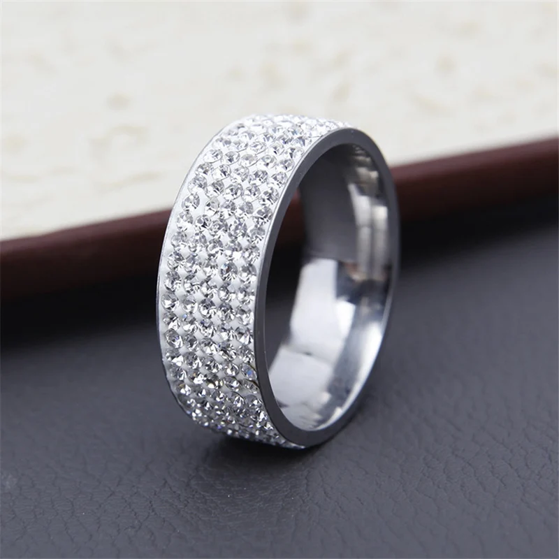 Vintage Retro Style Steel Ring Women 5 Row Clear Crystal Jewelry Stainless Steel Engagement Wedding Rings wedding rings womens ring finger rings jewelry rings ring jewelry