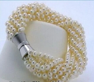 

FREE SHIPPING7 Rows Genuine White Pearl 18KWGP Clasp Bracelet