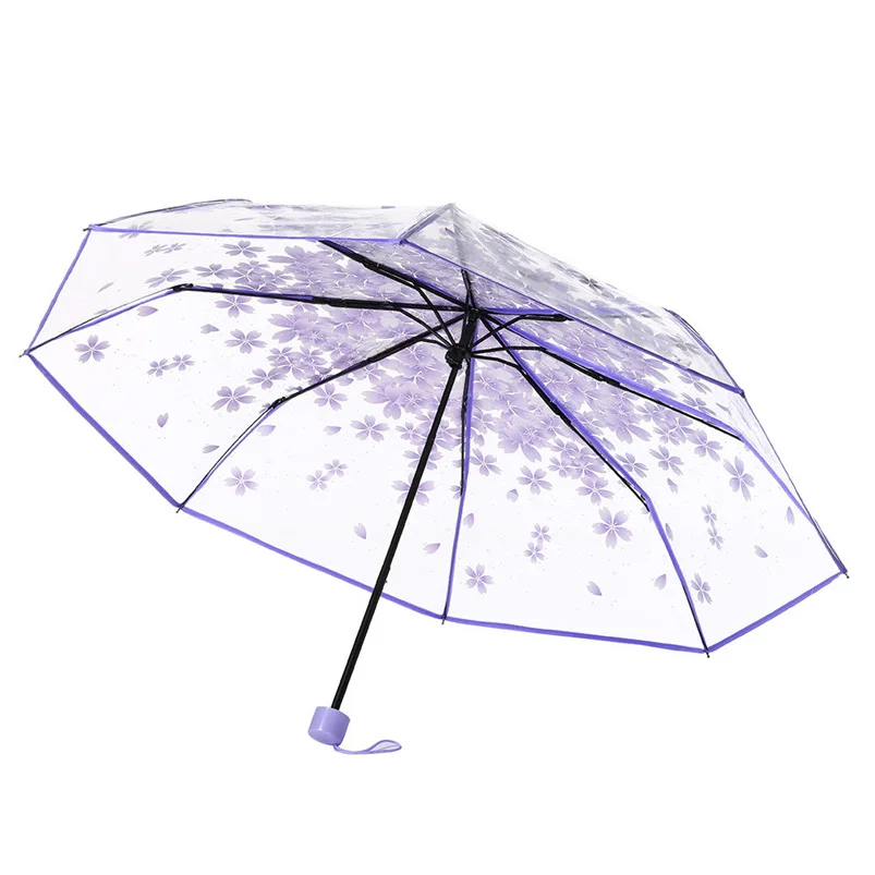 4 цвета Прозрачный женский зонтик Зонт вишневый цвет гриб Аполлон Сакура 3 раза зонтик# G 30JULY18 9 - Цвет: D