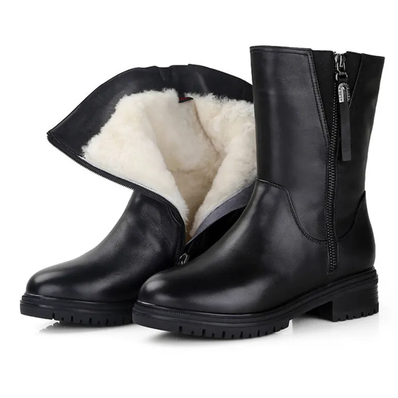 MORAZORA/ ботинки из натуральной кожи; женские ботинки из натуральной овечьей шерсти; теплые зимние ботинки; женские зимние ботильоны - Цвет: Черный