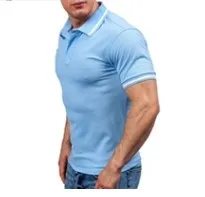 ZOGAA летняя Новинка, модная брендовая мужская рубашка поло, однотонная приталенная рубашка с коротким рукавом, мужские хлопковые рубашки поло, повседневные рубашки - Цвет: Синий