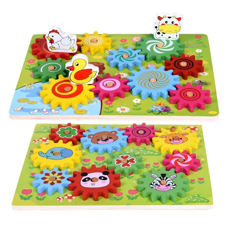 

Wooden Animal Gear Game Combination Rotating Gearwheel Children Educational Toys Hand-eye Interaction Kids Fun Puzzle Toy