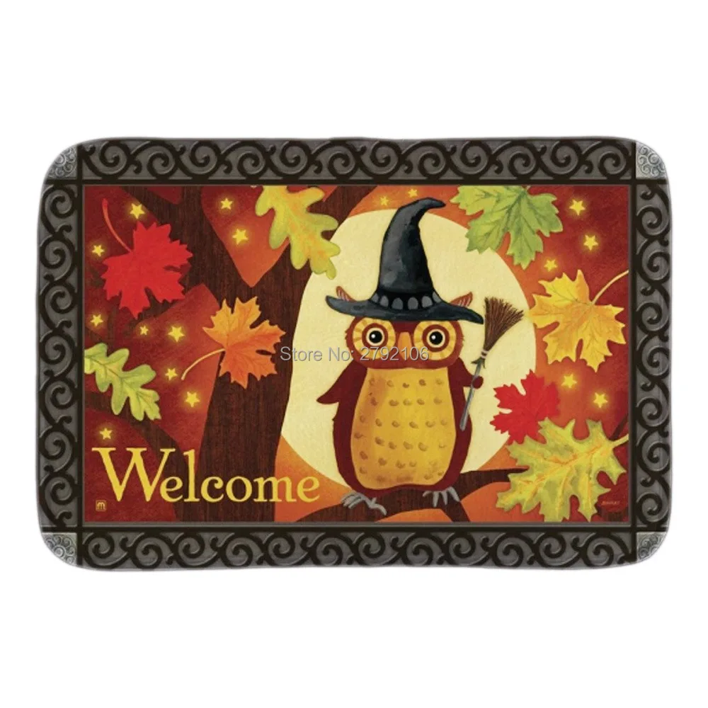 Halloween Owl Indoor Outdoor Doormat Home Decorative Rubber Door Mats Cute Snowman Bathroom Rug Floor Mats Short Plush Fabric (2)