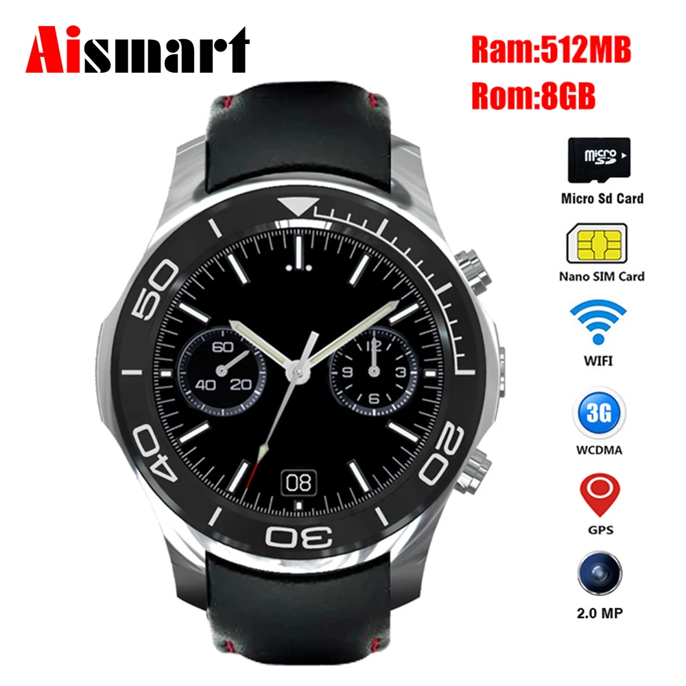 

Android 5.1 OS MTK6580 512MB/8GB Smart watch 2MP Camera Heart Rate Monitor smartwatch Wifi 3G SIM card TF GPS Smart watch Phone
