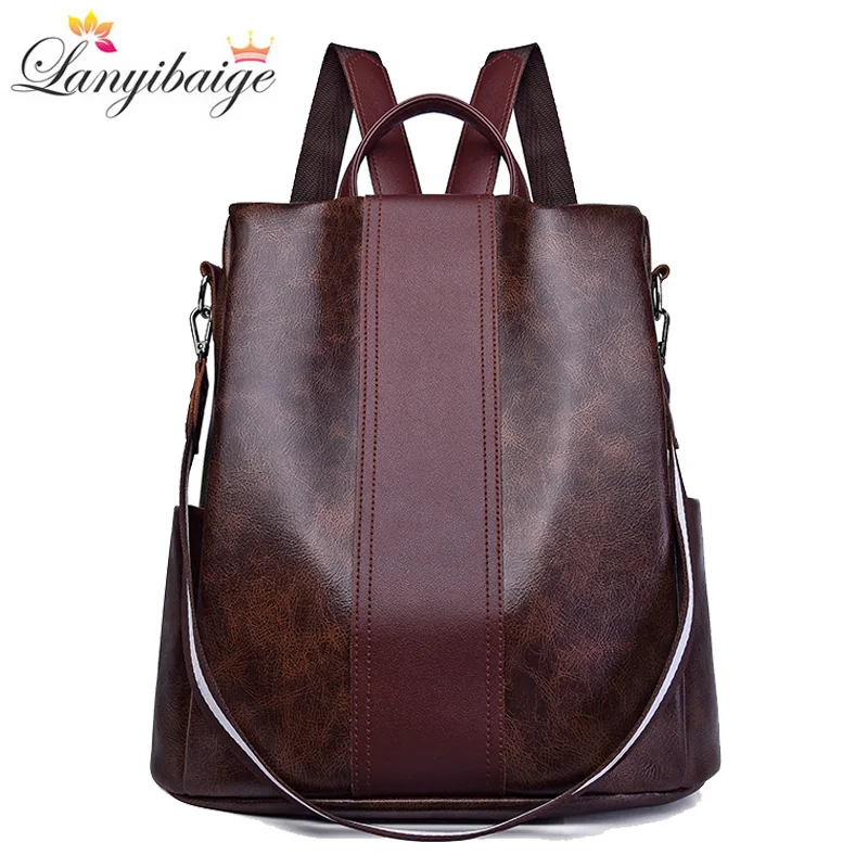 

Vintage Anti Theft Backpack Women 2019 New Fashion Women Shoulder Bag Leisure Soft Leather Lady School Bag Big Travel Backpack